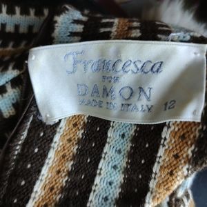 Vintage All wool Francesca dress size 12, vintage browns and light blue, Italian